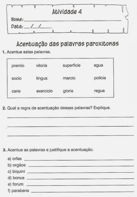 Exercícios de Português para 3º, 4º e 5º ano, para Imprimir