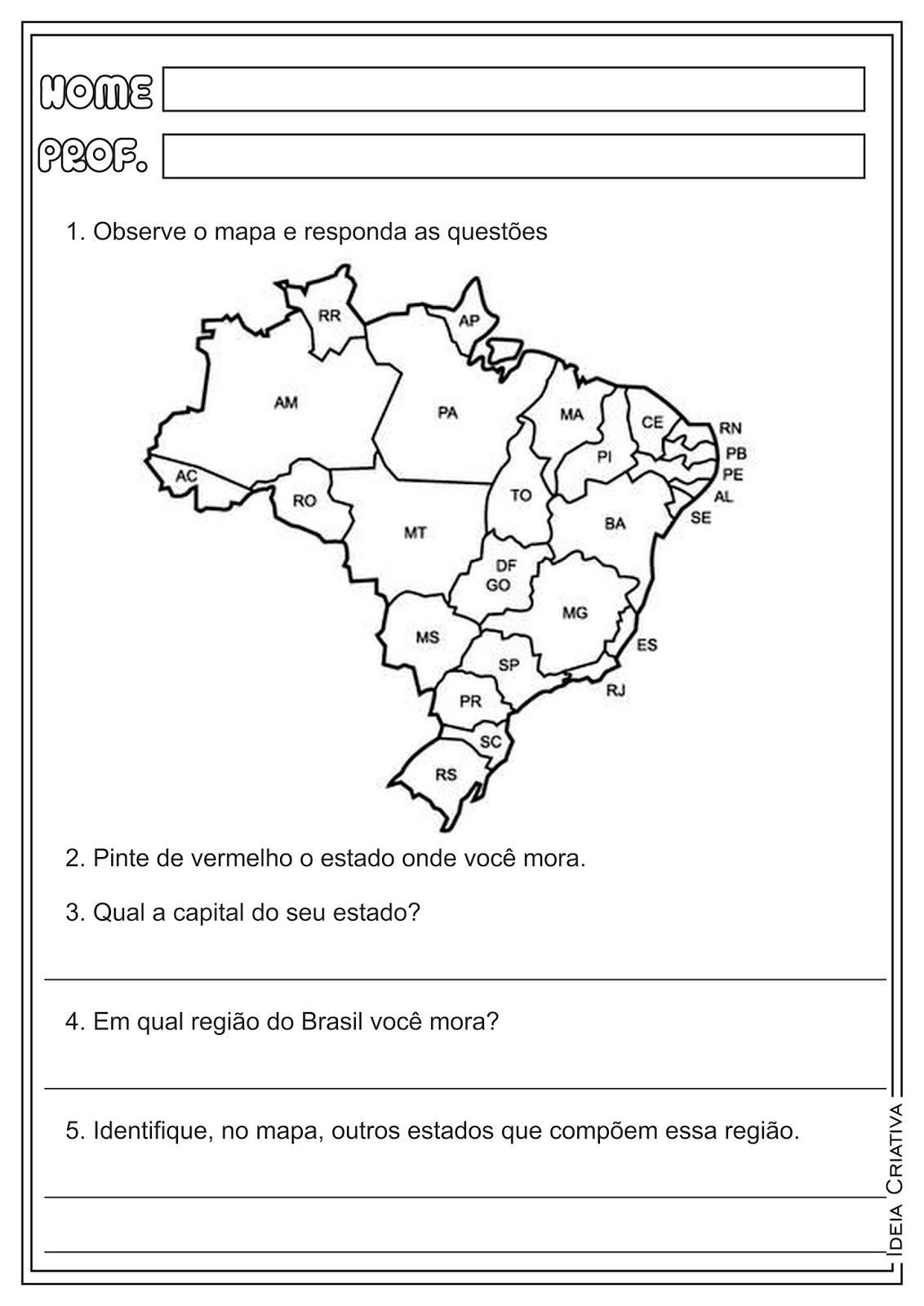 Atividades sobre estados, capitais e regiões do Brasil – Geografia