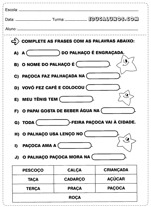 Atividades de português para o 1º ano