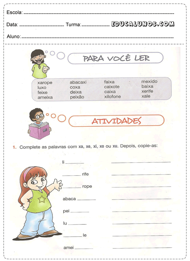 Atividades de português para o 1º ano do ensino fundamental