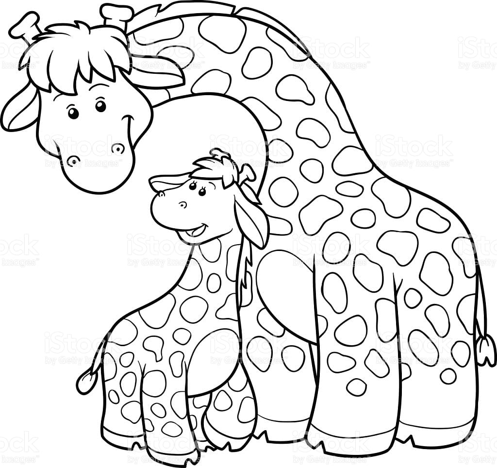 Раскраска Жираф двойной для малышей