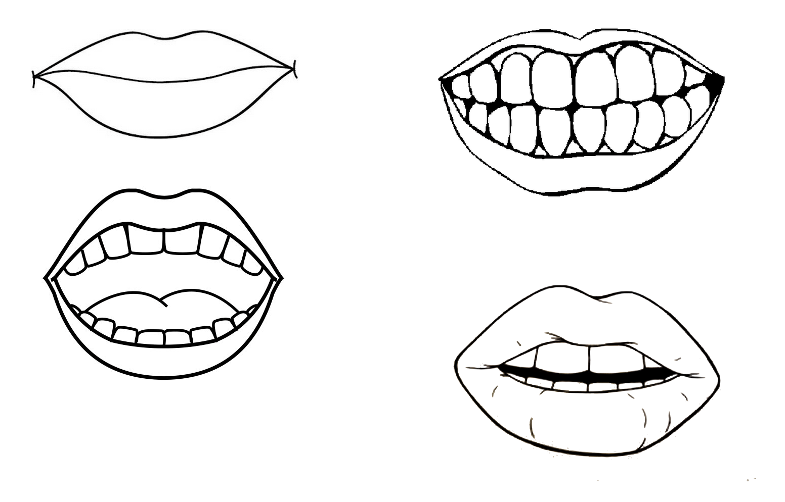 Conjunto de bocas de desenho animado. boca aberta, língua protuberante,  sorriso. boca de vetor.